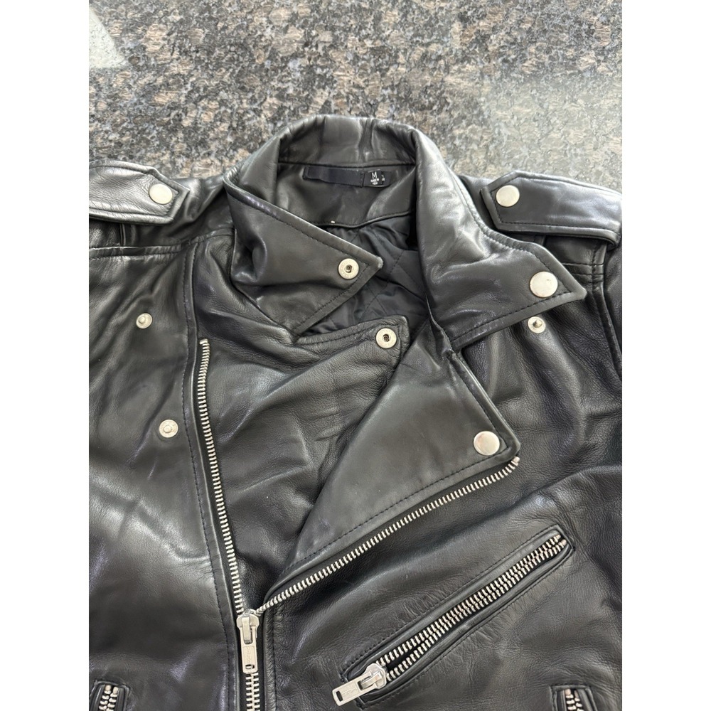 BLK DNM Black Vintage Distressed Perfecto Moto Leather Jacket. Glass Beads Med - Picture 10 of 15